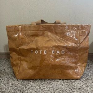 PVC Tote Bag Kraft Paper Style Top Handle Business Work Travel Brown Magnetic
